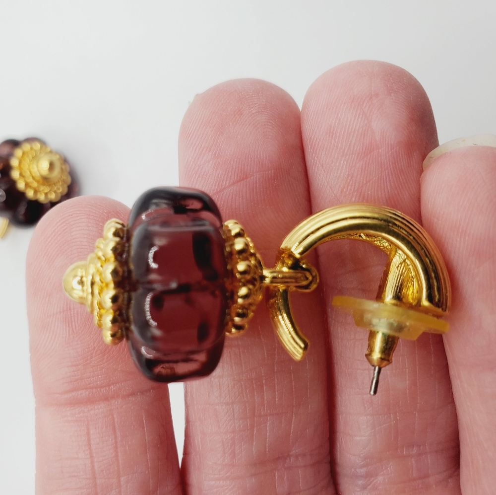 SALE! Swavorski Authentic RARE amethyst purple gold earrings vintage stamped euc - Picture 6 of 12